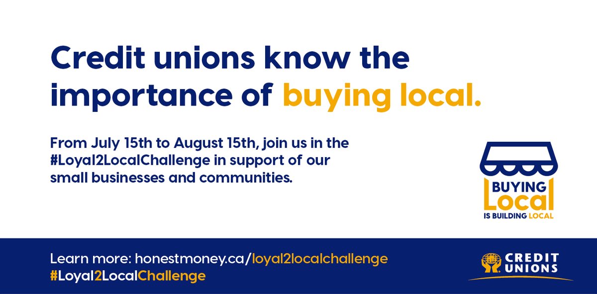 🎉 It's BACK! 🎉
Credit unions know the importance of supporting local and the difference it can make in our communities.

We are excited to announce that we are once again participating in the #Loyal2LocalChallenge! 

Visit honestmoney.ca/stories/loyal2… to learn more.
💙💛