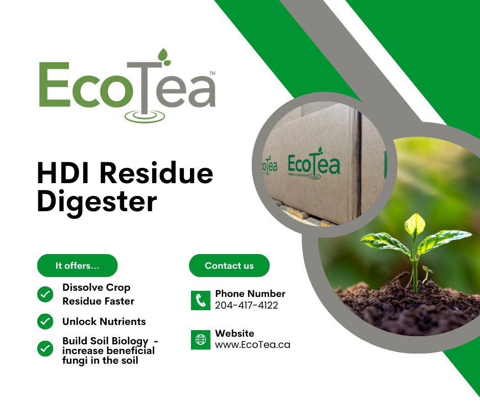 EcoTea_Ag's tweet image. Our HDI Residue Digester is ready to work for you this fall! 🍂

By recycling carbon &amp;amp; nutrients, this digester boosts nitrogen cycling, carbon capture, crop resilience &amp;amp; soil structure, while reducing input rates &amp;amp; enhancing your soil year after year. 

ecotea.ca