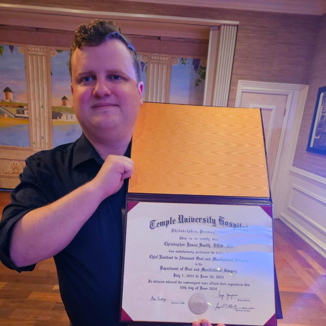 Exciting News! Join us in celebrating Dr. Christopher Smith, the first graduate of the TUKSOD six-year integrated OMS-MD program. Dr. Smith is off to Virginia to open his private practice. Wishing you success in all your future endeavors, Dr. Smith! #TempleDentalMade