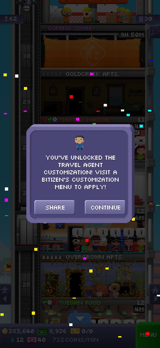 I just unlocked the travel agent customization in Tiny Tower!
