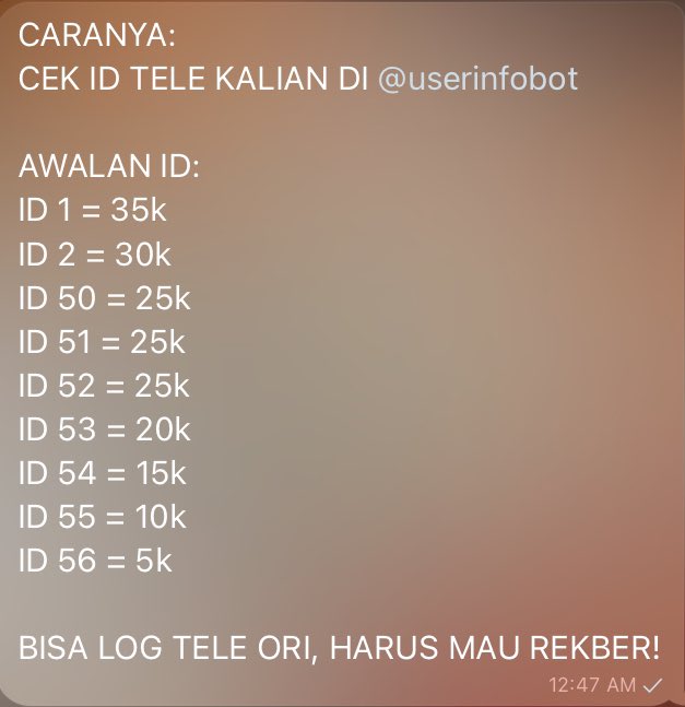 xiidyeon's tweet photo. halooo klian yang punya akun telegram nganggur mending jual ke aku aja bisa dapetin cuan banyak looh🤩 #WTB #jobreceh #jobfreelance #ZonaBA #Zonajajan #zonauang https://t.co/ETYvmWYNve