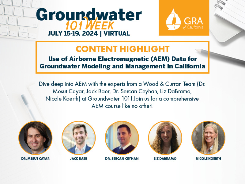 GRAofCalifornia's tweet image. Dive deep into AEM with the experts from a Wood &amp;amp; Curran Team (Dr. Mesut Cayar, Jack Baer, Dr. Sercan Ceyhan, Liz DaBramo, Nicole Koerth) at Groundwater 101! Join us for a comprehensive AEM course like no other!

grac.org/events/EventDe…

#AEMData #GroundwaterModeling #SGMA