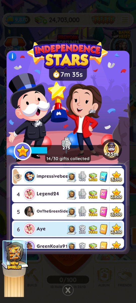 basicbiscuits's tweet photo. Some jerk just snaked me outta 5th with only 8 minutes left 🙄

I should still get the shield, but now I'm just getting a lame yellow pack, and probably won't get any new stickers 😔

This game really sucks. I used all my rolls. 😭

#MonopolyGo #IndependenceStars #MonopolyGoTrade https://t.co/XNe0BjtTyZ