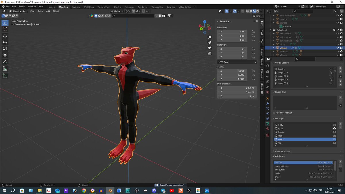 DrayoRyuune's tweet photo. Trying to work on some modeling, reediting the UV is messy after i updated my base  #3DBlender #lowpoly #MMD #UTAU #sfwart #furart #furryart #art #utauloid #utauloids #animaloid #animaloids #furryutau #furloid #furloids #竜音ドラヨ #DrayoRyuune #RyuuneDorayo #獣人UTAU #UTAU獣人 https://t.co/XR6968TR1z