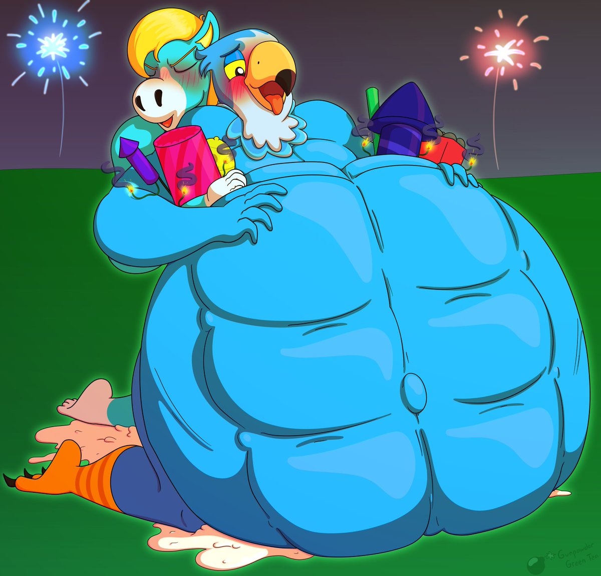 GunpowderGreenT's tweet photo. Early Pride Month Every Month entry celebrating July 4th!

Ed and Pierce away from the crowd with their own literal and figurative fireworks. Also, I wanted to try a cumflated six pack. https://t.co/jYpeFYjwPB