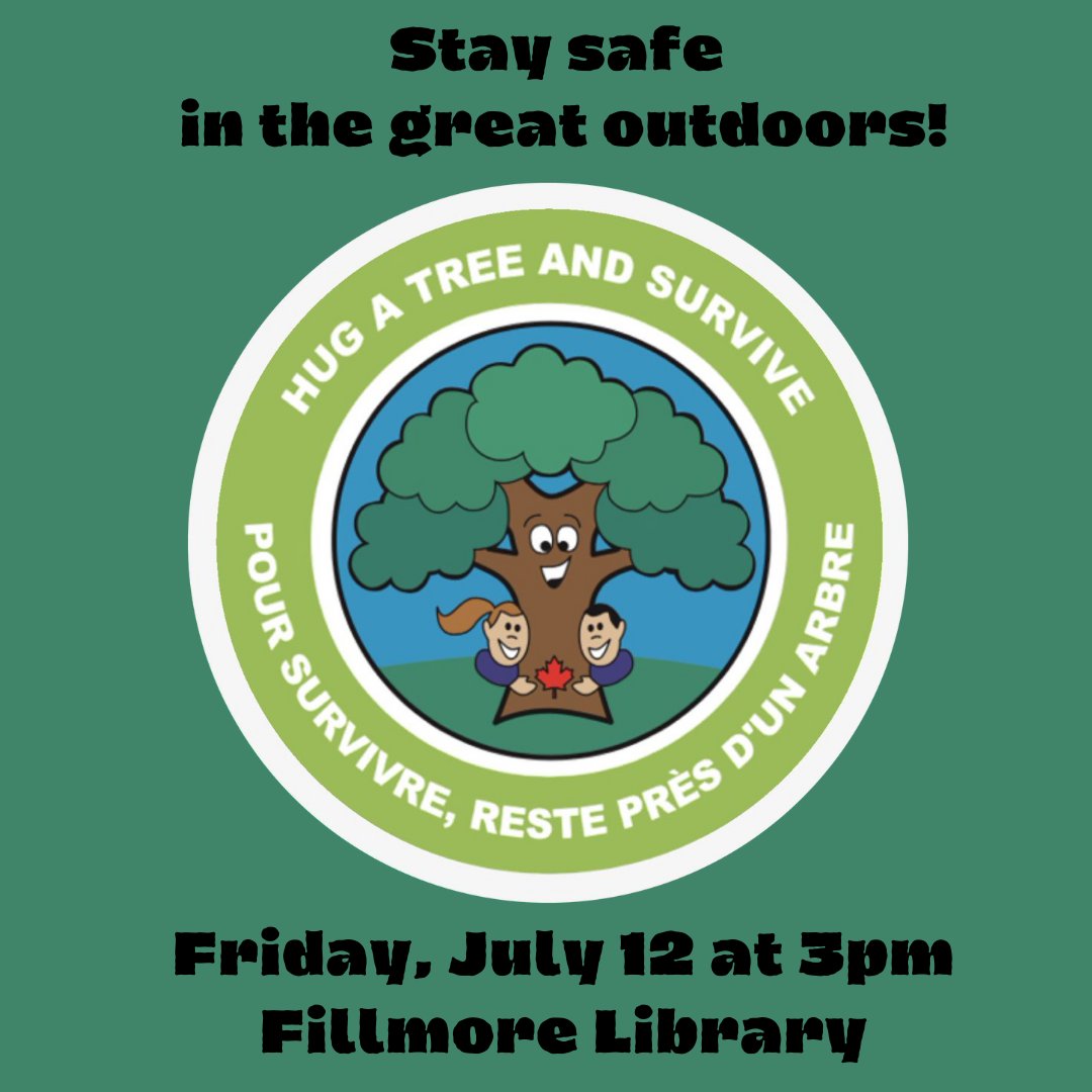 vencolibrary's tweet photo. Come and learn how to stay safe while exploring outdoors with your family this summer! "Hug-a-Tree and Survive" is an AdventureSmart program that helps children learn what to do if they should ever become lost in the woods. #exploreoutdoors #hugatreeandsurvive #vcl #vclfillmore https://t.co/6YLYzYQJnp