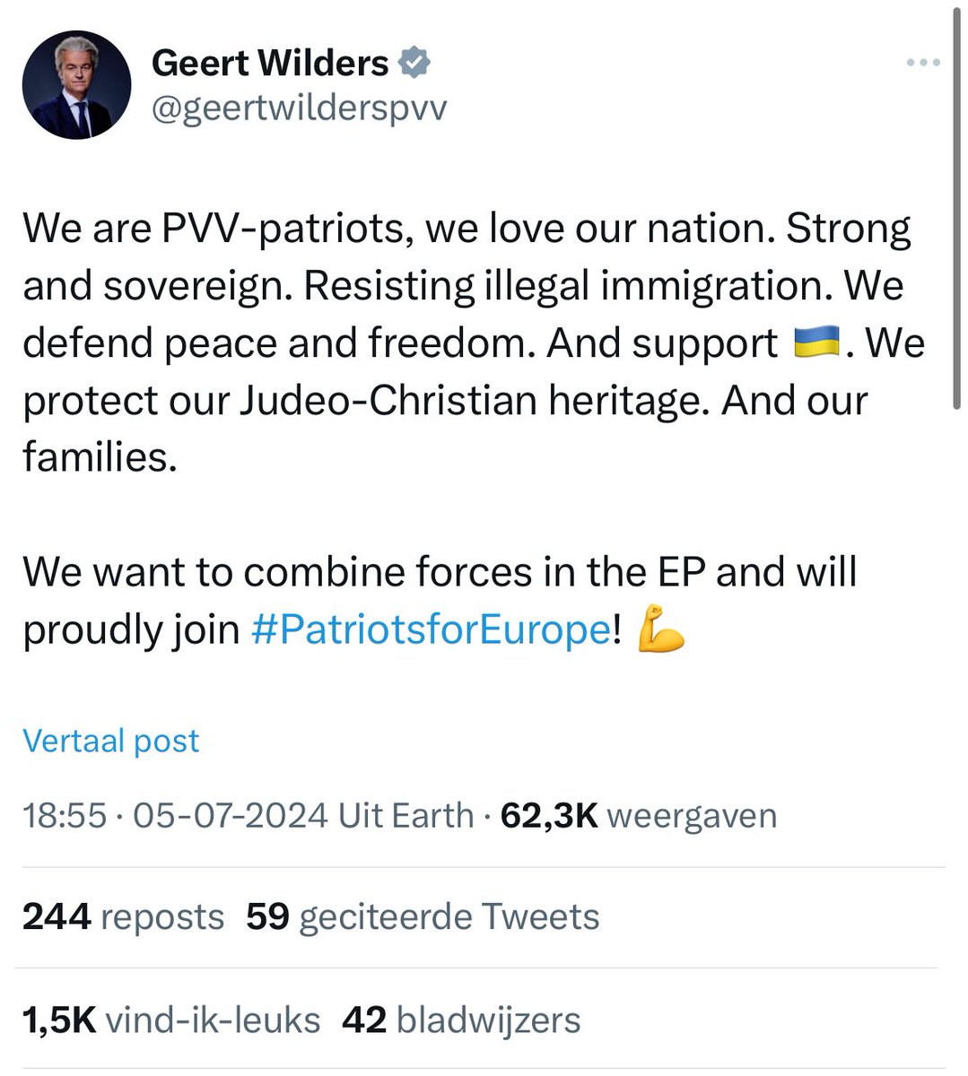 Op de dag Orbán de ring van Poetin kust sluit Wilders zich bij hem aan. Een club van partijen die met Russische spionnen samenwerkt, dreigt NAVO-partners in de steek te laten en steun aan de verdediging van Oekraïne blokkeert.

Wilders kiest tegen de veiligheid van Nederland.