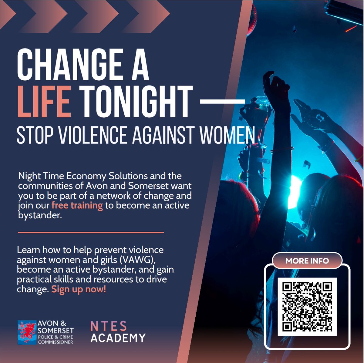 ASPolice Bath and NE Somerset (@aspbathnes) on Twitter photo Calling all Night Time Economy Venues and Staff! We're partnering with <a href="/NTEconomy/">Night Time Economy Solutions</a> to provide FREE Active Bystander Training for NTE workers.
Scan the QR Code or head to orlo.uk/hI3yD for signup and more info!
#SafeNightOut #Bath #BathPolice #NightTimeEconomy #VAWG Calling all Night Time Economy Venues and Staff! We're partnering with <a href="/NTEconomy/">Night Time Economy Solutions</a> to provide FREE Active Bystander Training for NTE workers.
Scan the QR Code or head to orlo.uk/hI3yD for signup and more info!
#SafeNightOut #Bath #BathPolice #NightTimeEconomy #VAWG