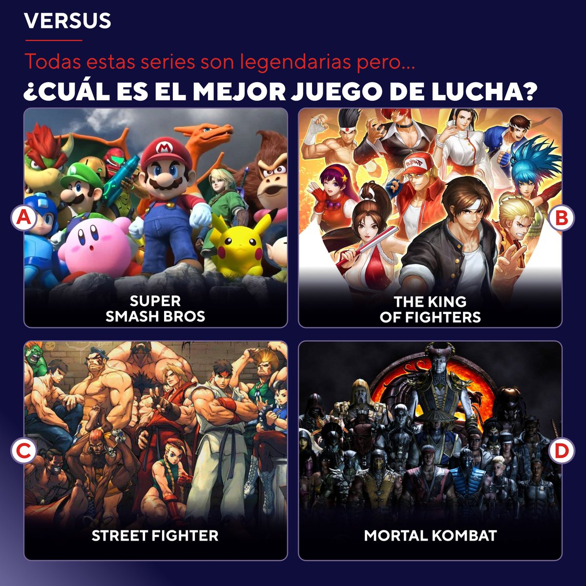 Cual es el #mejor #juego de #lucha? 

#versus #smashbros #mk #kof #streetfighter