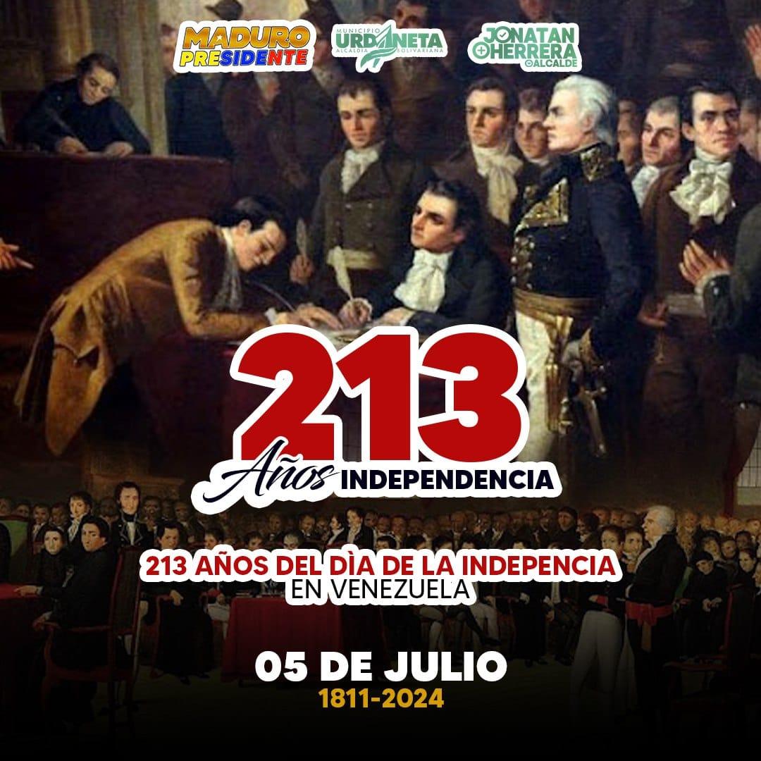 El alcalde <a href="/JonatanAHerrera/">Jonatan A. Herrera</a>, celebra junto a los venezolanos y venezolanas, los 213 años de la firma de la Declaración de Independencia de Venezuela, momento clave que inició la lucha por la independencia de toda suramérica.
En Urdaneta Con Maduro+ Gestión 📈