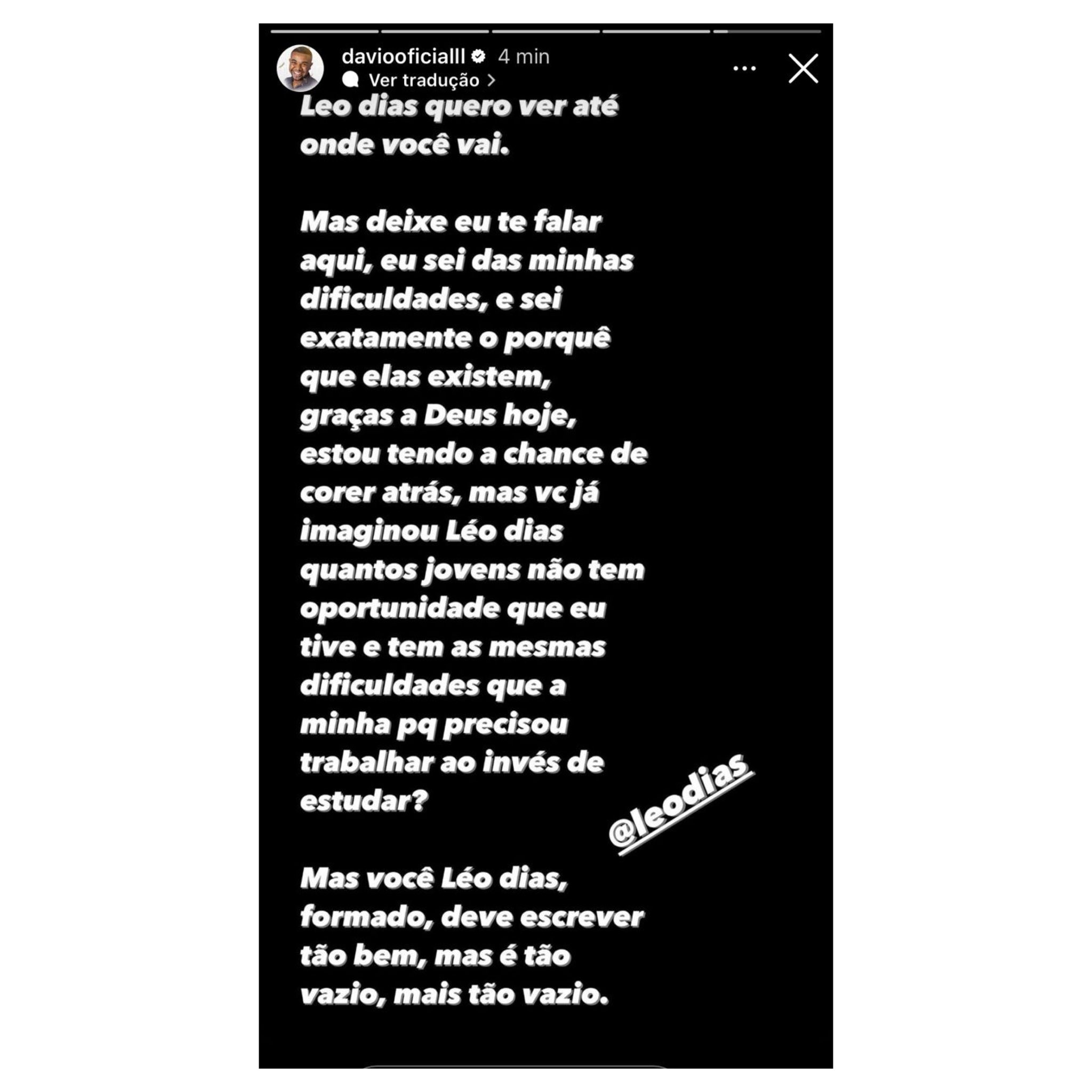 Davi responde Leo Dias novamente - Foto: X