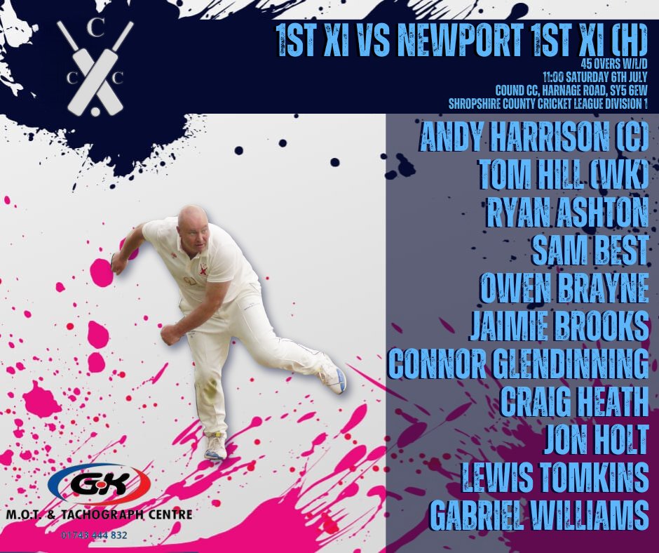 CoundCC's tweet photo. Forget the Three Lions, there are three Cound teams on the charge after a perfect round of games last weekend!
(Both Saturday games are starting at the earlier time of 11am due to the dreaded football...)
Beefy's boys remain at Fortress Cound as they take on @NewportShropCC https://t.co/2Fy4yoByiZ