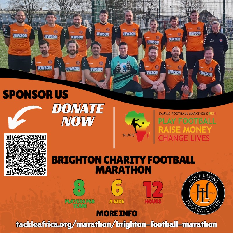 A number of our squad are soon to undertake an immense pre-season test in the form of <a href="/TackleAfrica/">TackleAfrica</a> 12 hour football marathon. If you can donate anything to help alleviate our suffering then please do tinyurl.com/HoveLawns