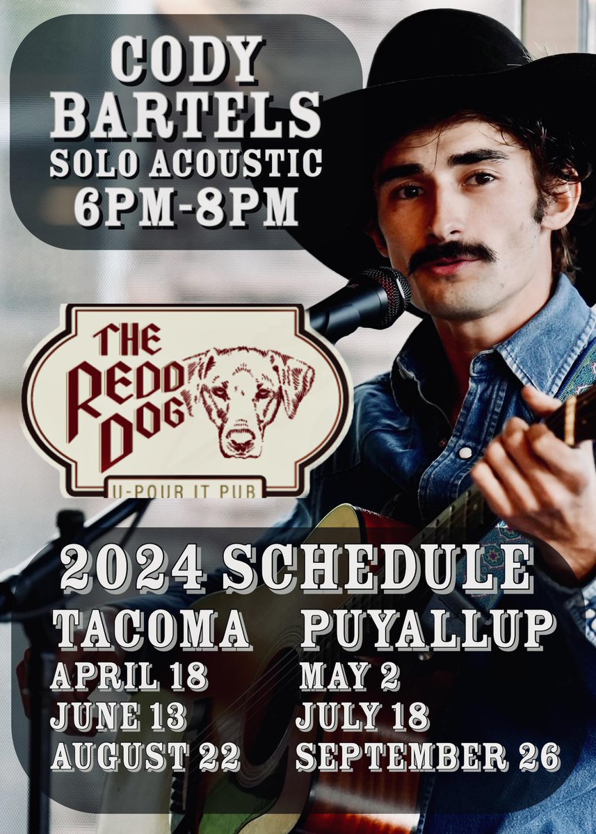 thecodybartels's tweet photo. I'm fixin' to hit the stage solo tonight, bringin' you the best of honkytonk and country vibes that'll have y'all two-steppin' all night long. 

Grab a cold one from the bar, settle in with your favorite folks, 'cause The Redd Dog's the place to be tonight! https://t.co/9yeYfs9gM5