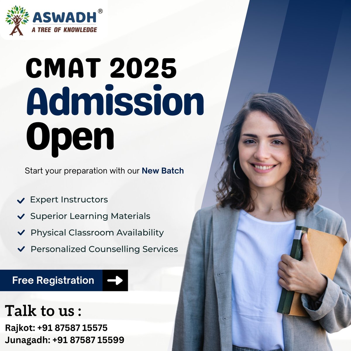 aswadheducation's tweet image. Admission open For 2024

MBA/MCA Entrance Exams : 
CAT | MAT | CMAT 
XAT | SNAP | ATMA

Rajkot: 87587 15575
Junagadh : 87587 15599

#catexam #matexam #cmatexam #xatexam #snapexam #entranceexams #rajkot #junagadh #examguide #bschooladmission #collegeadmission