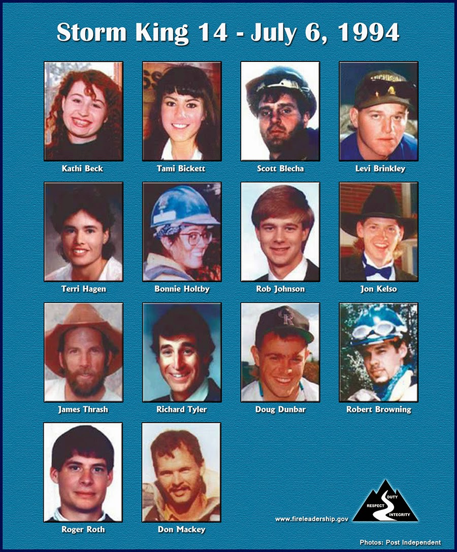 NWCG's tweet photo. This day is in honor of the #StormKing14 that lost their lives 30 years ago on the #SouthCanyonFire near Glenwood Springs, Colorado. To learn more about the incident, please visit – https://t.co/qxVcLIMR12 or https://t.co/ANnCsTX3PJ... #NeverForgotten https://t.co/9DRnckwBHM