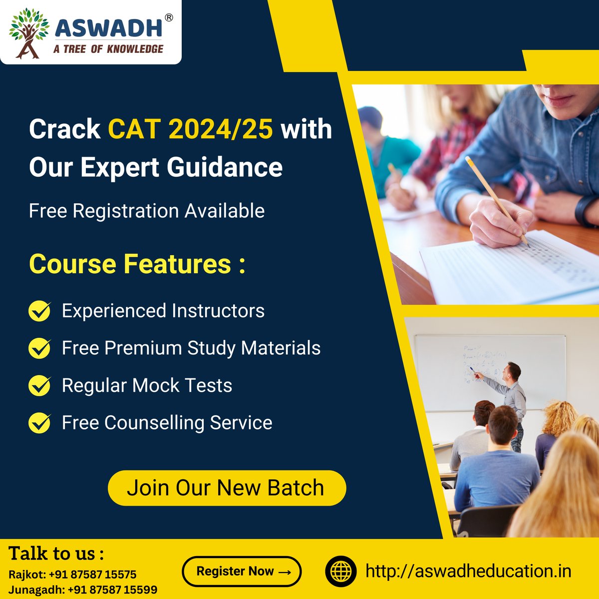 aswadheducation's tweet image. Admission open For 2024

MBA/MCA Entrance Exams : 
CAT | MAT | CMAT 
XAT | SNAP | ATMA

Rajkot: 87587 15575
Junagadh : 87587 15599

#catexam #matexam #cmatexam #xatexam #snapexam #entranceexams #rajkot #junagadh #examguide #bschooladmission #collegeadmission