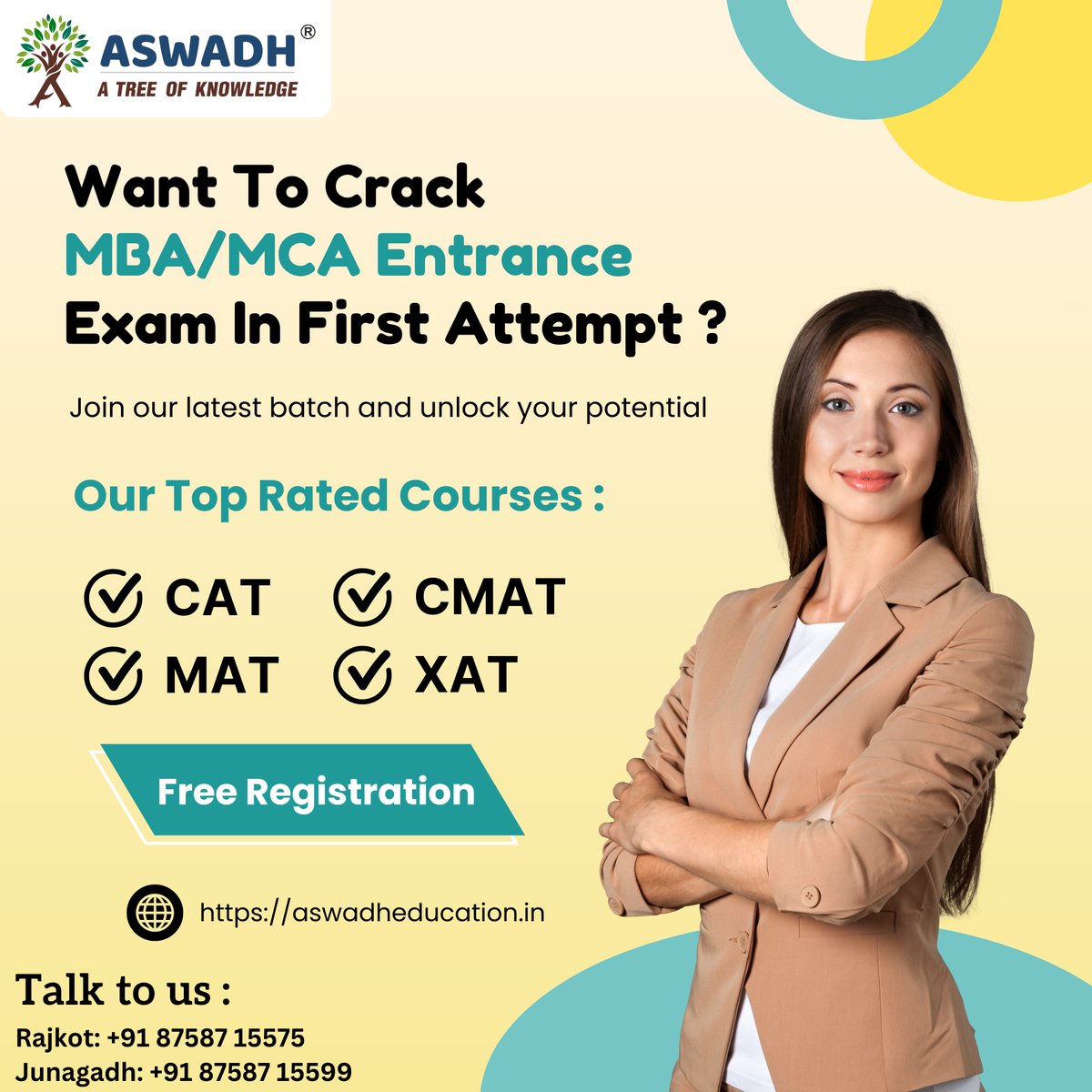 aswadheducation's tweet image. Admission open For 2024

MBA/MCA Entrance Exams : 
CAT | MAT | CMAT 
XAT | SNAP | ATMA

Rajkot: 87587 15575
Junagadh : 87587 15599

#catexam #matexam #cmatexam #xatexam #snapexam #entranceexams #rajkot #junagadh #examguide #bschooladmission #collegeadmission