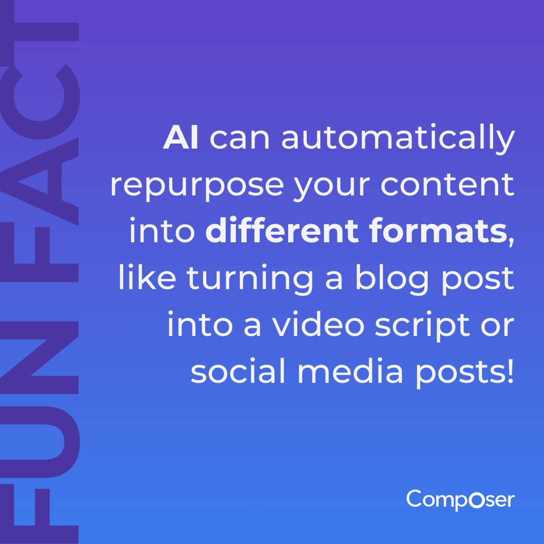 🔄 Did you know AI can transform your content into various formats automatically? 🚀✨

Maximize your content’s reach and impact effortlessly. Discover more at composerapp.ai.

#ContentCreation #AI #RepurposeContent #DigitalMarketing #Innovation
