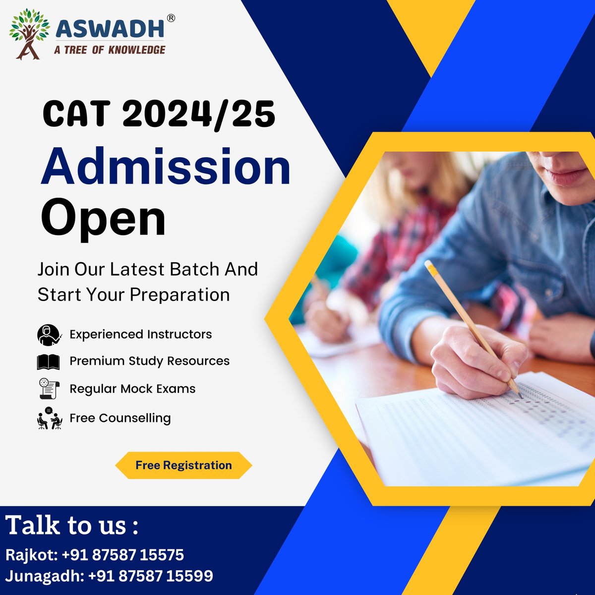 aswadheducation's tweet image. Admission open For 2024

MBA/MCA Entrance Exams : 
CAT | MAT | CMAT 
XAT | SNAP | ATMA

Rajkot: 87587 15575
Junagadh : 87587 15599

#catexam #matexam #cmatexam #xatexam #snapexam #entranceexams #rajkot #junagadh #examguide #bschooladmission #collegeadmission