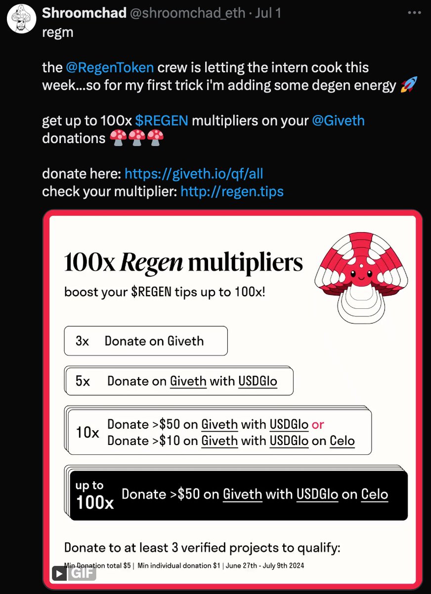 Calling all REGENS 🤝 DEGENS who are ready to STEP UP THEIR GAME!!

👉 Want to earn up to 100x $REGEN multipliers??

<a href="/HelpersSocial/">Helpers Social Development Foundation</a> 
giveth.io/project/educat…

<a href="/ayowecca_uganda/">AYOWECCA UGANDA.</a> 
giveth.io/project/climat…

<a href="/SintropicaBari/">Sintropica Barichara</a> 
giveth.io/project/escuel…

#Web3Thursdays approves this message!
