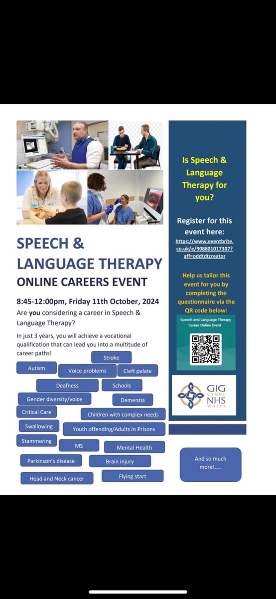 Do you know anyone who is interested in Speech and Language Therapy? This is a great opportunity to find out more 👍🏻👍🏻

<a href="/HywelDdaHB/">Hywel Dda UHB</a> <a href="/mr_james_severs/">James Severs</a> 
<a href="/RCSLTWales/">RCSLT Wales</a>