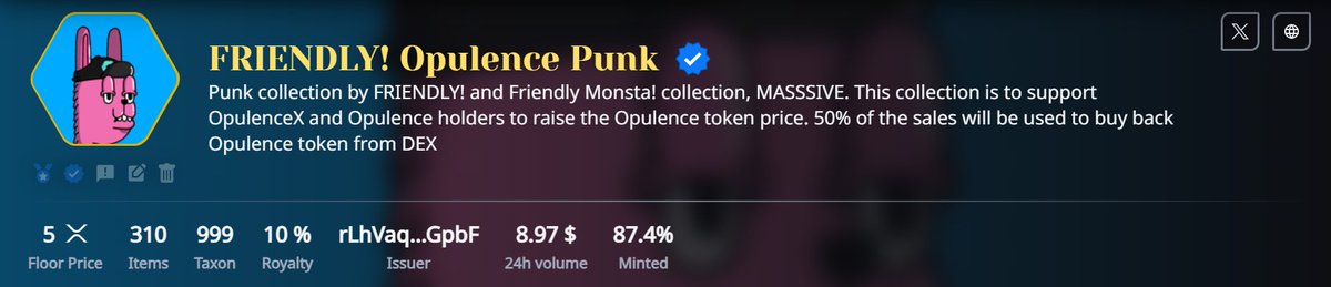 Hi #XRPL, this is <a href="/xMASSSIVE/">MASSSIVE | FM!</a> speaking!

In response to the dump that we've just experienced (or still experiencing) we would like to give you several updates:

1. Our FRIENDLY! Opulence Punk has reached 87% mints. And we expect the sales to remain stagnant due to the bearish