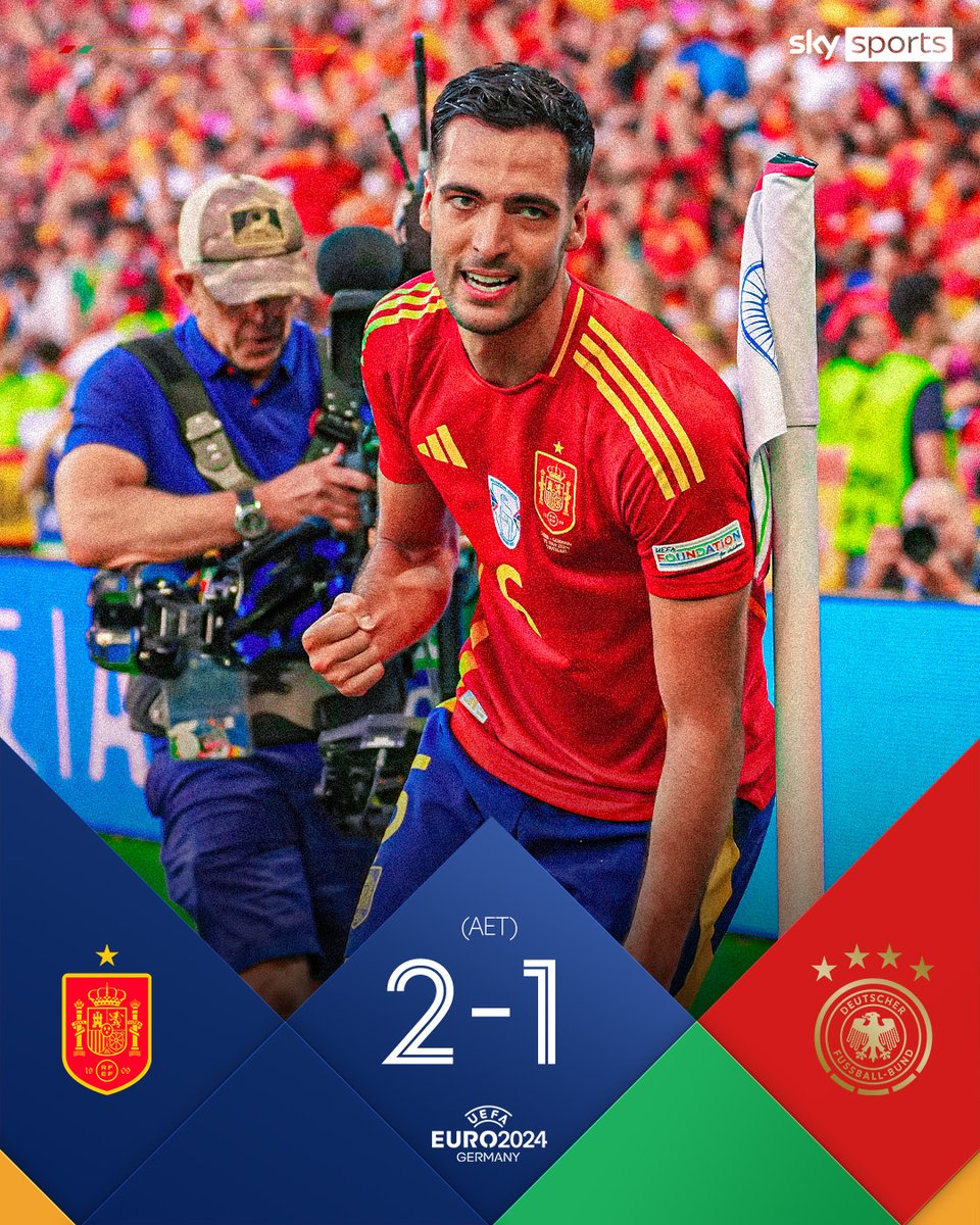 SkyFootball's tweet photo. PURE THEATRE 🎭

Spain's Mikel Merino knocks hosts Germany out of Euro 2024 in the last minute of extra-time 🤯 https://t.co/FydljWBmBP