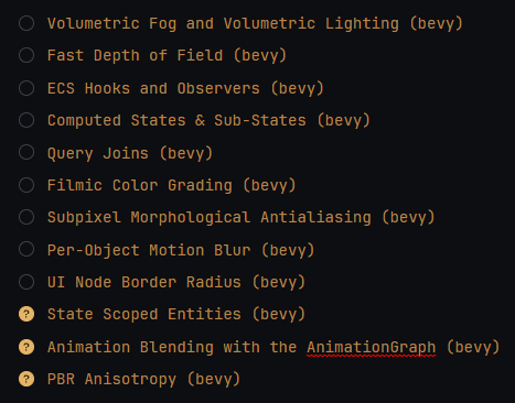 dekirisu's tweet image. Here's a list of #bevyengine features I wanna check out after migration, sorted by guessed usefulness in my project. 🐔