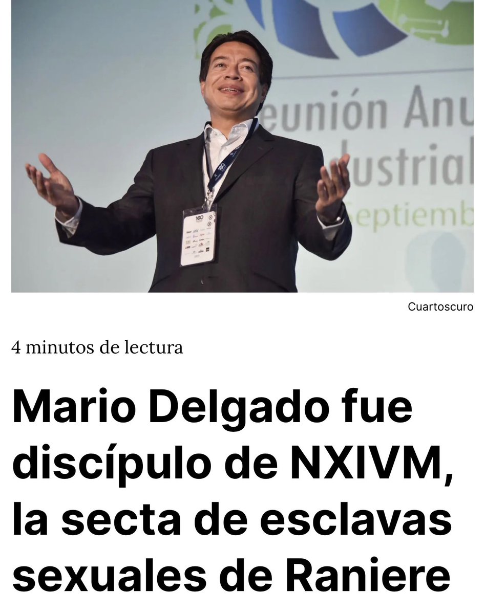 JJDiazMachuca's tweet photo. 𝐌𝐚𝐫𝐢𝐨 𝐃𝐞𝐥𝐠𝐚𝐝𝐨 𝐟𝐮𝐞 𝐝𝐢𝐬𝐜𝐢́𝐩𝐮𝐥𝐨 𝐝𝐞 𝐍𝐗𝐈𝐕𝐌, 𝐥𝐚 𝐬𝐞𝐜𝐭𝐚 𝐝𝐞 𝐞𝐬𝐜𝐥𝐚𝐯𝐚𝐬 𝐬𝐞𝐱𝐮𝐚𝐥𝐞𝐬 𝐝𝐞 𝐑𝐚𝐧𝐢𝐞𝐫𝐞

'Maginate' , en manos de quien estará la educación del país y de tus hijos. 

@mario_delgado debería de invitar de subsecretario a Hamlet García Almaguer (@hamlet_almaguer ), el sobrino del pederasta de "La Luz del Mundo"

El Presidente Nacional de MORENA, Mario Delgado, perteneció a la organización NXIVM, cuyo líder Keith Raniere fue condenado a pasar 120 años de prisión por cargos como explotación sexual de una menor y posesión de pornografía infantil.
Animal Político tiene copia de los recibos por los depósitos de 50 dólares que Delgado realizó durante seis meses en el 2016, como parte del acuerdo para pertenecer a la Sociedad de Protectores (SOP) una organización alterna de Executive Success Program (nombre de NXIVM en México), que en su plan de estudios resumía las enseñanzas de Raniere en torno a la virilidad y el control sobre las mujeres. 

https://t.co/y0rSZ82tzR