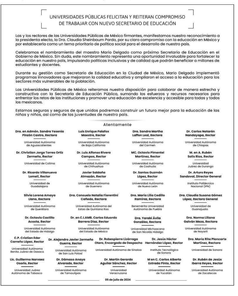 Y para colmo, como dice Luis Hernández <a href="/lhan55/">Luis Hernandez N</a> , los rectores de universidades públicas felicitan al nuevo secretario y a la presidenta... tantitito pudor, de veras, aunque sea un poco, señoras y señores rectores...