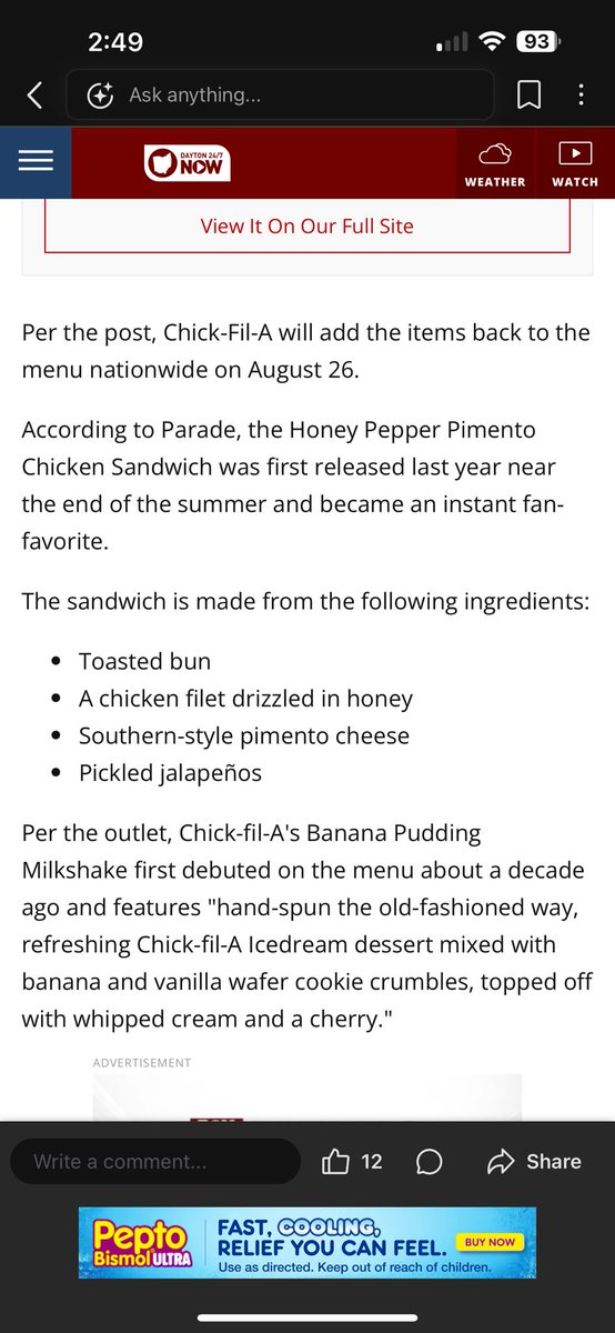 NWGAStormDawgwx's tweet photo. Banana pudding milkshake and honey pepper pimento cheese sandwich coming back Aug 26 per reports!  Yay! @ChickfilA #chickfila https://t.co/rSFcc5x2GW