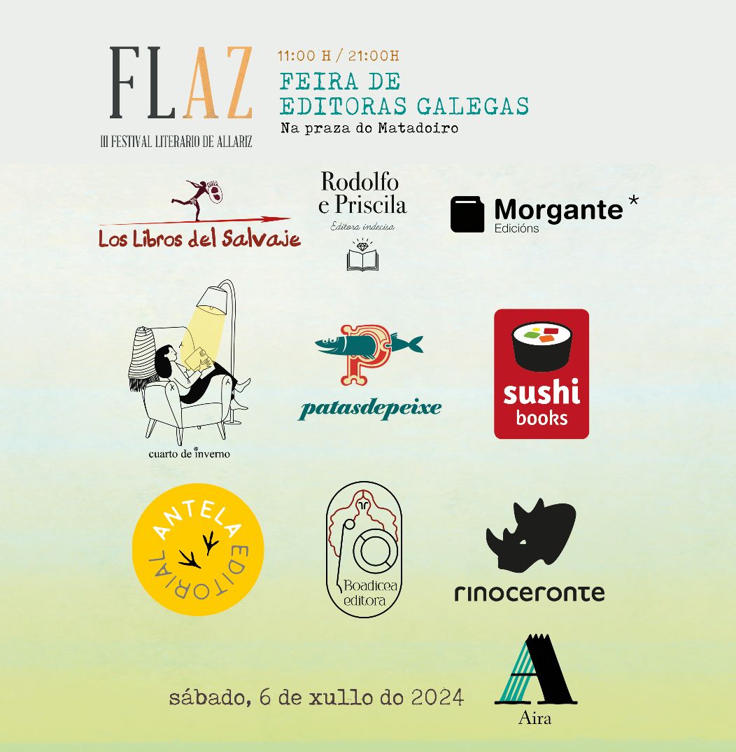 airadasletras's tweet photo. ⚡️Ven pasar o sábado ao #FLAZ #Allariz!
🎪📚 Feira de Editoras Galegas
🗣️✍️Encontros con Marta Orriols, Berta Dávila, Marina Penalva e Bernat Fiol.

III Festival Literario de Allariz
#escribir #publicar #ler https://t.co/wevYToJBts