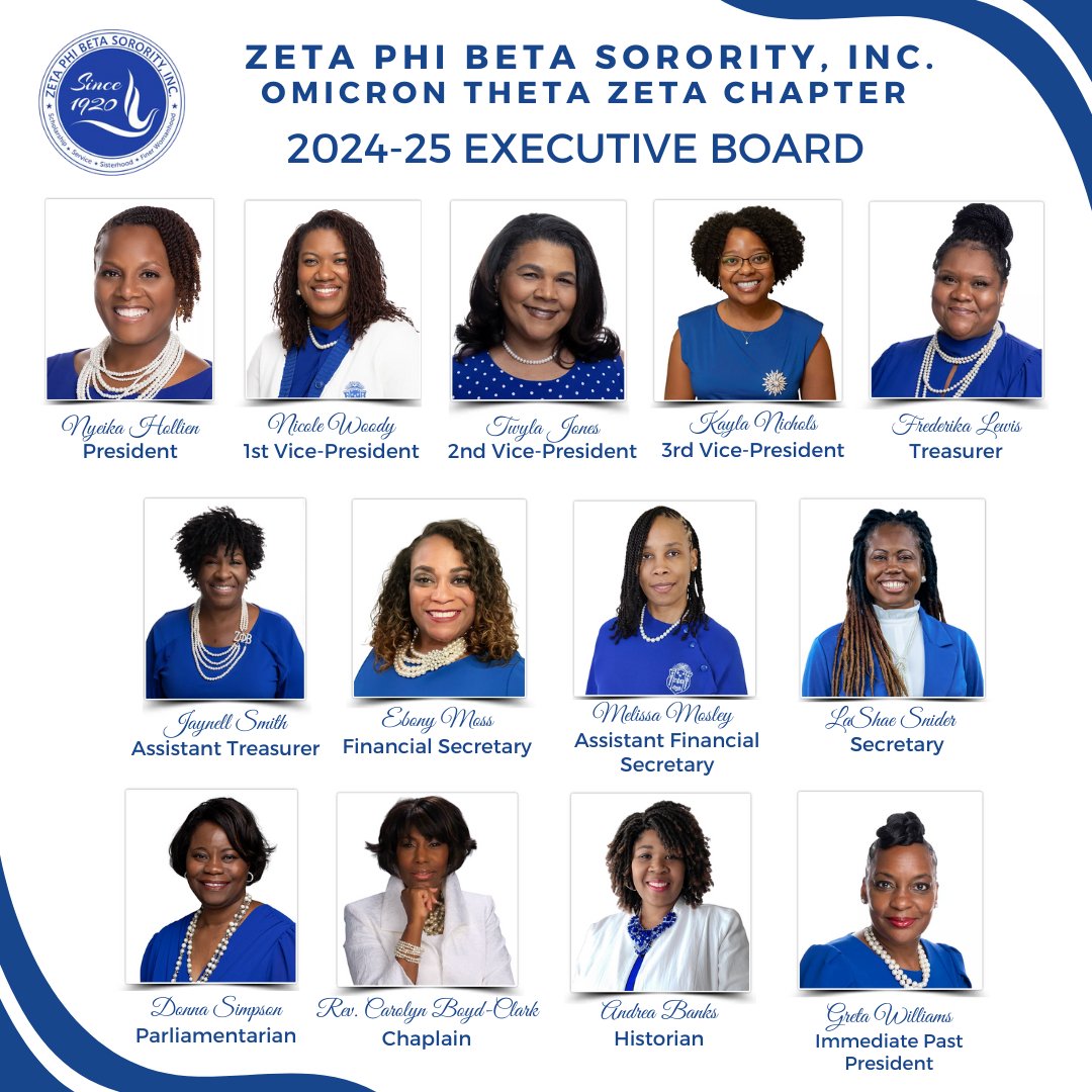Happy Finer Friday!

Welcome to our 2024-25 Executive Board! We're excited for another successful year of service to the Fairfax County community! 

#ZPhiB1920 #FairfaxZetas #FinerLeaders