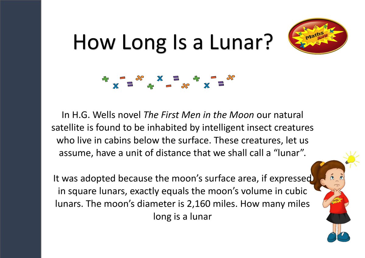 There are aliens living on the moon with their own counting system. Can you translate it into Earth units? Solution at: mathsblast.com/howlongisalunar