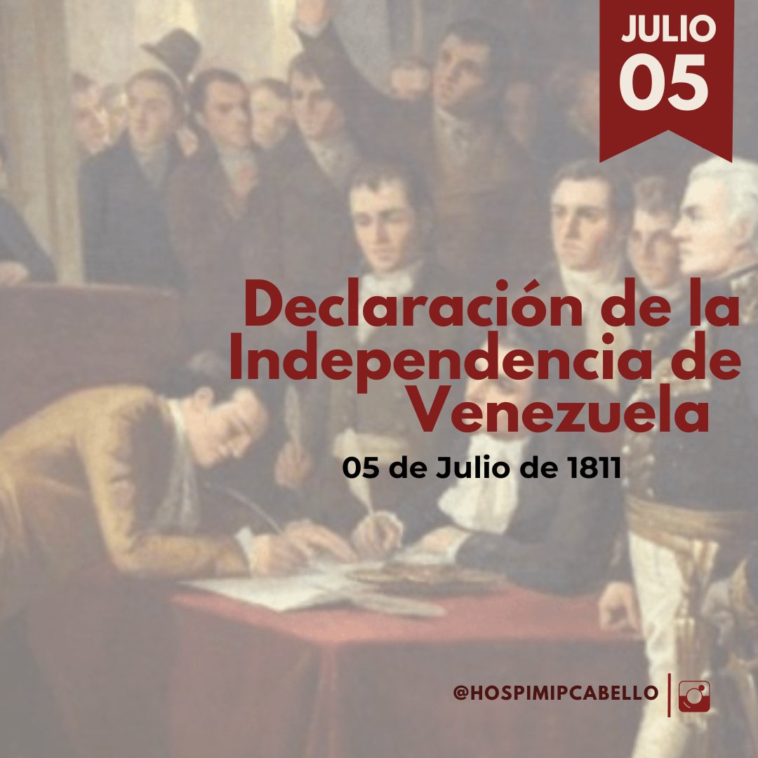 📆 El #5JUL de 1811 se firma el acta de la independencia, ese día es celebrado en Venezuela como su día nacional. En esa fecha formalmente a través del documento “Acta de declaración de la independencia”,​ Venezuela se separa de España.
