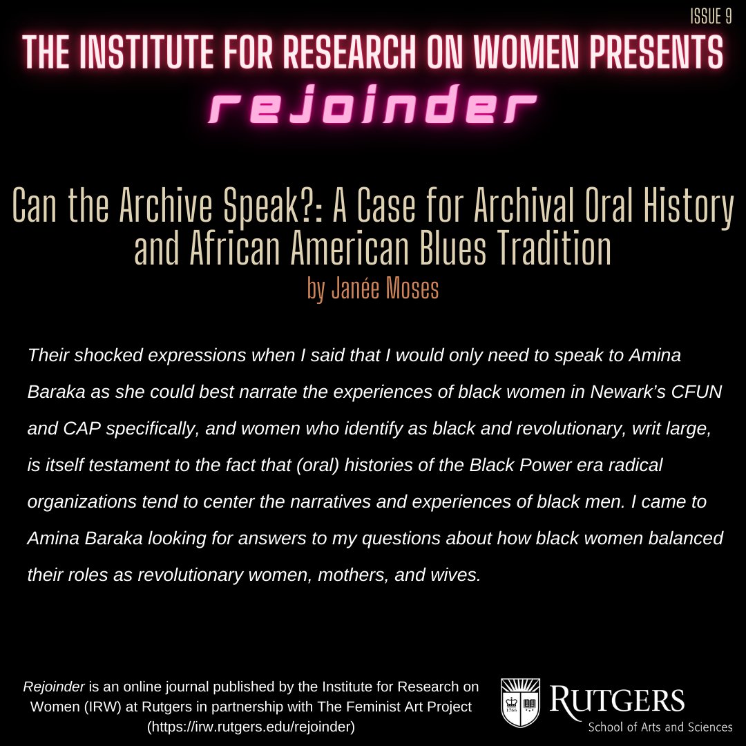 #Rejoinder Issue 9, featuring Janée Moses, is available online now. Please use the link in bio to start reading!

#irw #irwrutgers #rutgers #rutgersuniversity #textual #spiritual #queer #feminist