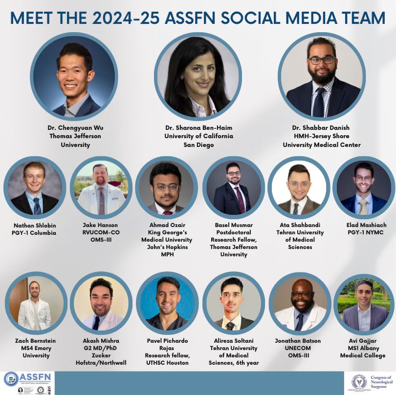 ASSFNeurosurg's tweet photo. Happy #functionalfriday everyone! Today, we feature our new social media team. We appreciate all of your work!

Check out our new website here: https://t.co/Fup170FI3m   

@AANSNeuro @CNS_Update 
#assfn #neurosurgery #medtwitter https://t.co/Ed9oVar6gv