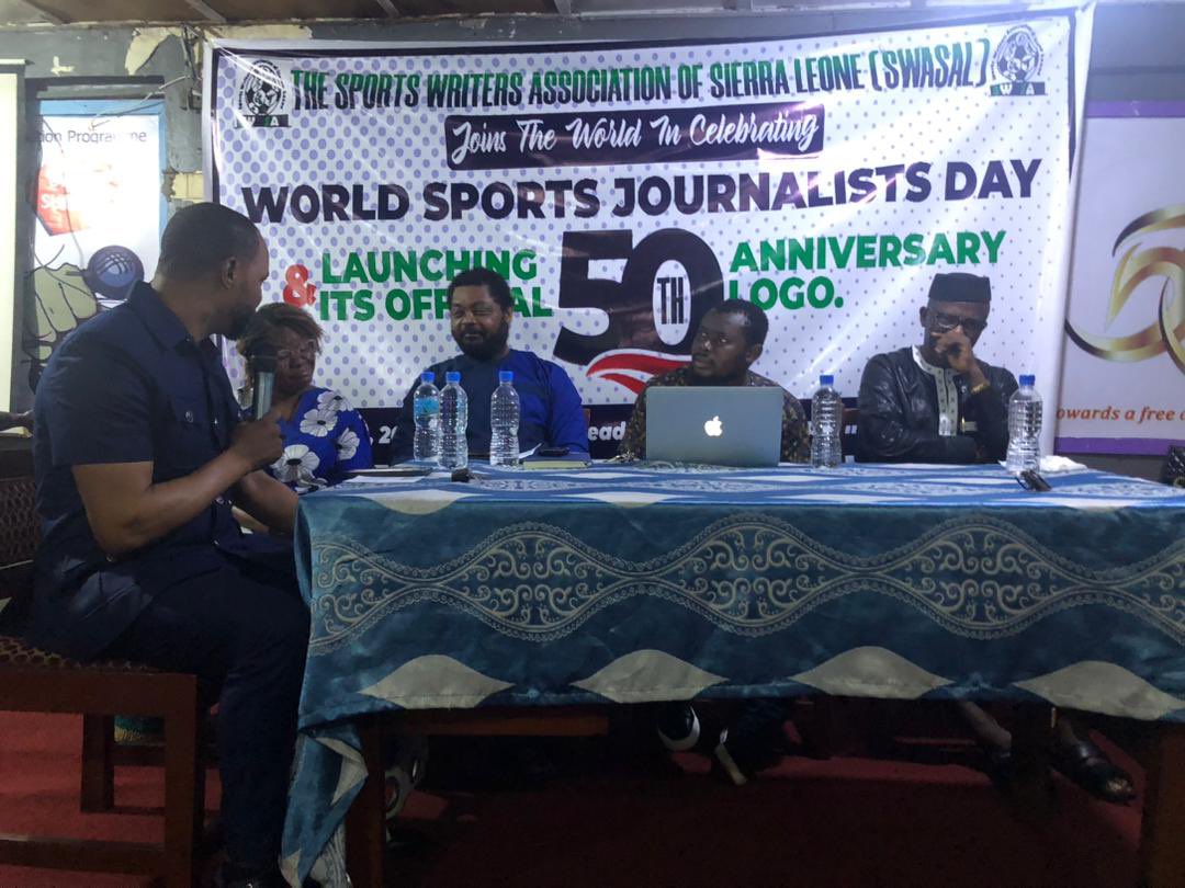 SWASAL_SL's tweet photo. The @SWASAL_SL today #WorldSportsJournalistsDay2024 and also launched their #GoldenJubilee Logo in Freetown.#SWASAL President @morrisjr88 lauded sports journalists for their dedication and contributions to the profession &amp; urged them to maintain high ethical standards.
@AIPSmedia https://t.co/dK7iAJsO5K