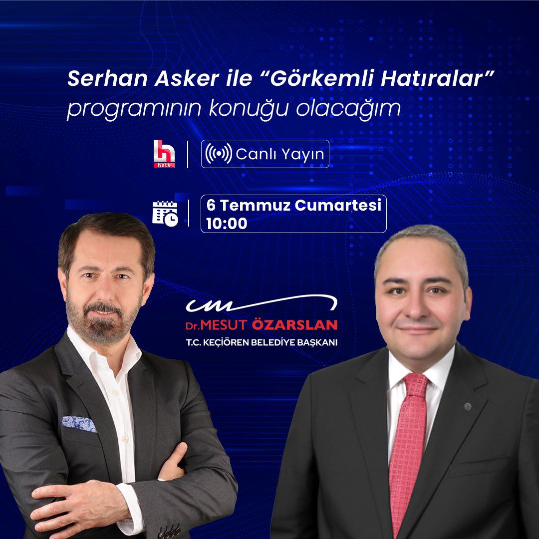 ahmetmertaydin's tweet photo. 6 Temmuz Cumartesi saat 10.00'da Halk TV'de Serhan Asker İle Görkemli Hatıralar programının canlı yayın konuğu @keciorenbeltr Başkanımız
Sn. Dr.@OzarslanMesut olacak.Tüm hemşehrilerimizi ekran başına bekliyoruz.
#VefaEkibi🇹🇷 https://t.co/B2pePN1FjW