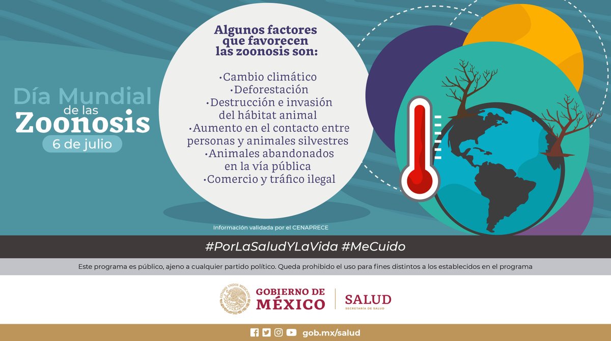 6 de julio I Día Mundial de las #Zoonosis 🩺🐈🐎🦃🐖🐄🐕

¡Conoce algunos factores de riesgo que favorecen las zoonosis y contribuye a prevenirlas!

Conoce más en ➡ bit.ly/4bzwU2m

#PorLaSaludYLaVida #MeCuido