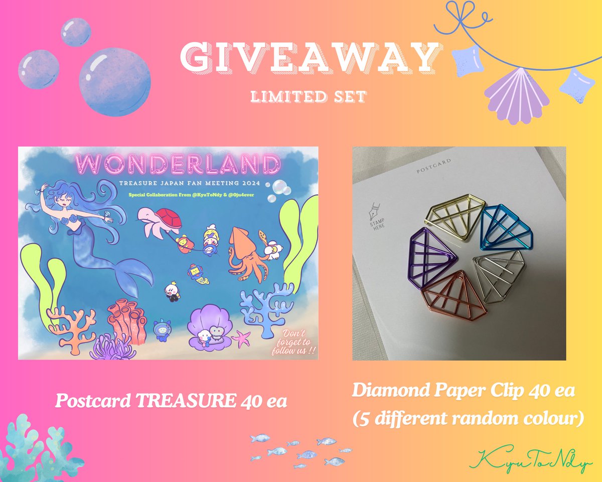 KyuToNdy's tweet photo. Giveaway 

Special Collaboration From @KyuToNdy &amp; @oju4ever 

Please RT, Follow &amp; Show 

🗓️ : 7 July 2024
📍 : PIA ARENA MM 
⏰ : TBC 

#TREASURE
#TREASURE_WONDERLAND_PIAARENA
#TREASURE_FANMEETING_WONDERLAND_PIAARENA_DAY2 https://t.co/mIWxFUjoah