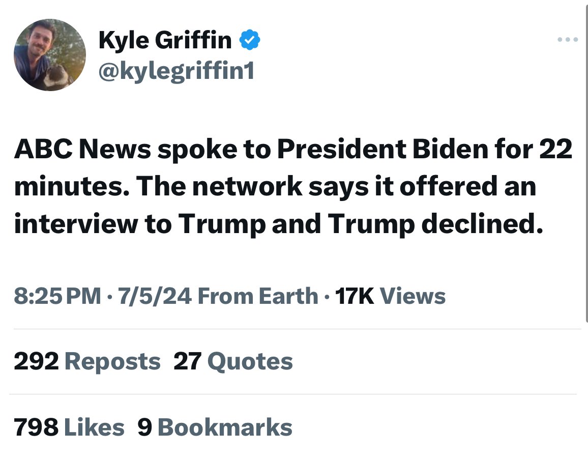 AmoneyResists's tweet photo. Donald. Trump. DECLINED. 

Do you get it, yet? (He knows ABC would fact-check him rather than  give him a platform to tell a firehose of lies for two minute intervals with no interruption, push-back, or refutation) https://t.co/pqH1RJj5xs