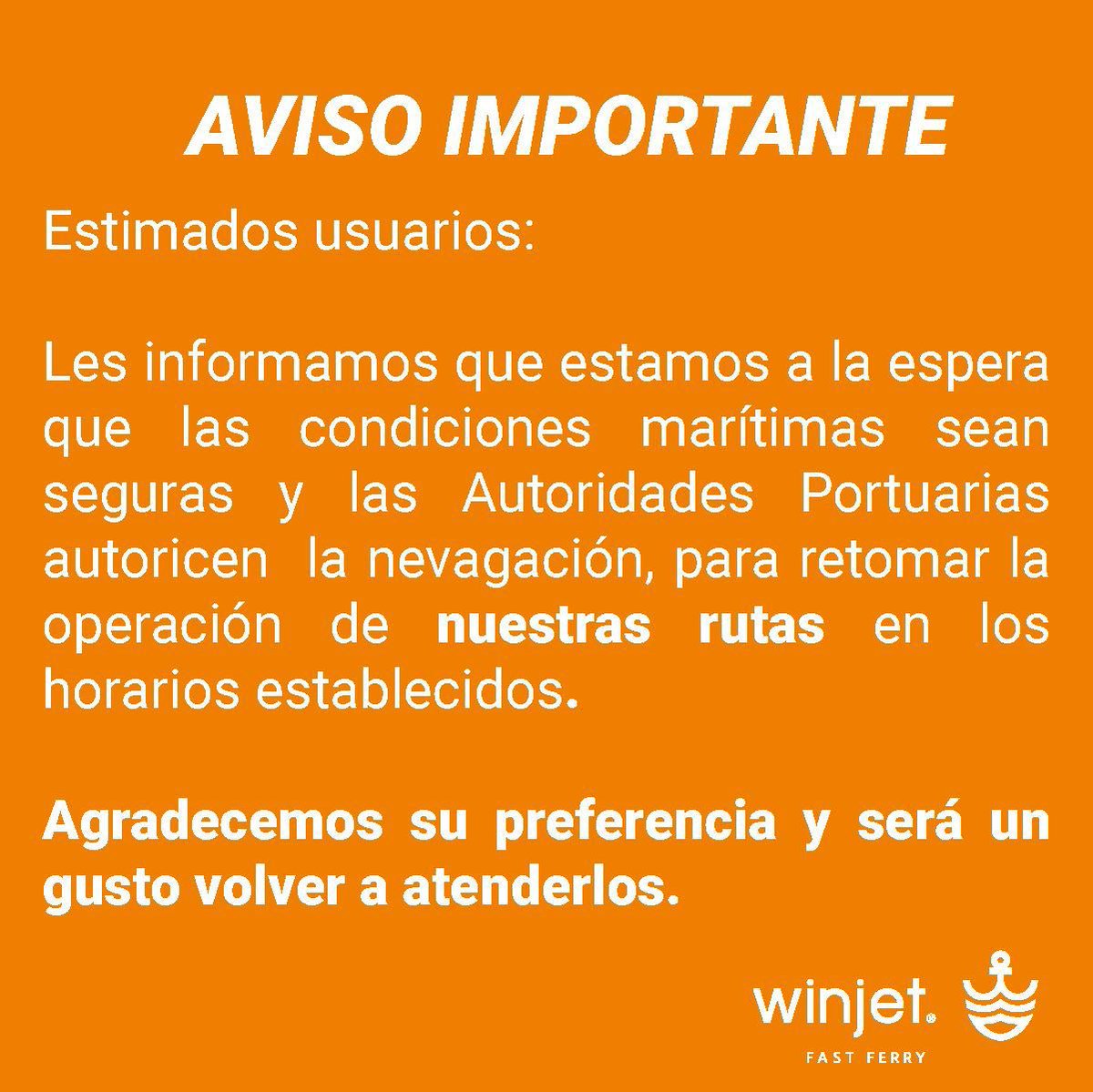 Información importante que comparte <a href="/WinjetFerry/">Winjet Fast Ferry</a>.