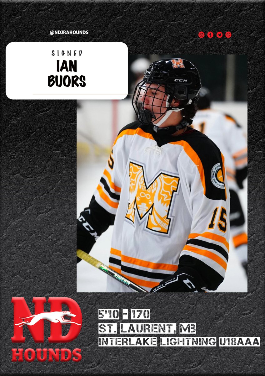 Notre Dame Jr A Hounds (@ndjrahounds) on Twitter photo Thrilled to announce that we have signed '06-born forward Ian Buors from the Interlake Lightning U18 and Team Manitoba at the National Aboriginal Hockey Championship!
Welcome to the great family of <a href="/NDHoundsHockey/">Notre Dame Hounds Hockey</a>, Ian! Thrilled to announce that we have signed '06-born forward Ian Buors from the Interlake Lightning U18 and Team Manitoba at the National Aboriginal Hockey Championship!
Welcome to the great family of <a href="/NDHoundsHockey/">Notre Dame Hounds Hockey</a>, Ian!