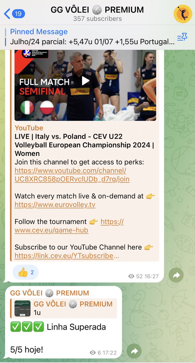 Luan_VolleyTips's tweet photo. VNL acabou?

Isso não é um problema pra nós.

Somamos 5,47u em 5 dias.

Com direito a gabarito hoje.

Tem interesse nesse serviço? 

Me chama na DM ou @suportevolei no Telegram. https://t.co/RbpneGLrni