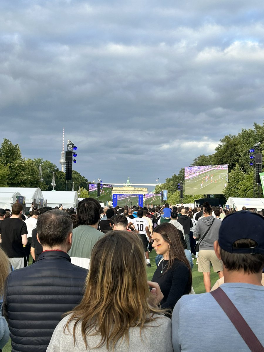 Hauck_IC's tweet photo. We have arrived in Berlin, Germany wearing our Verde and Black! First stop was the UEFA Euros Fan Zone to watch the first quarterfinal match: Germany vs. Spain. @WeAreAustinTV @AustinFC https://t.co/tkz45hfzMD