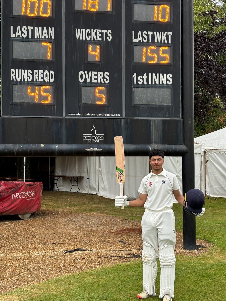 Congratulations to Mustafa Haroon who scored a magnificent 100 not out against the Old Bedfordians today in the 2 day match.