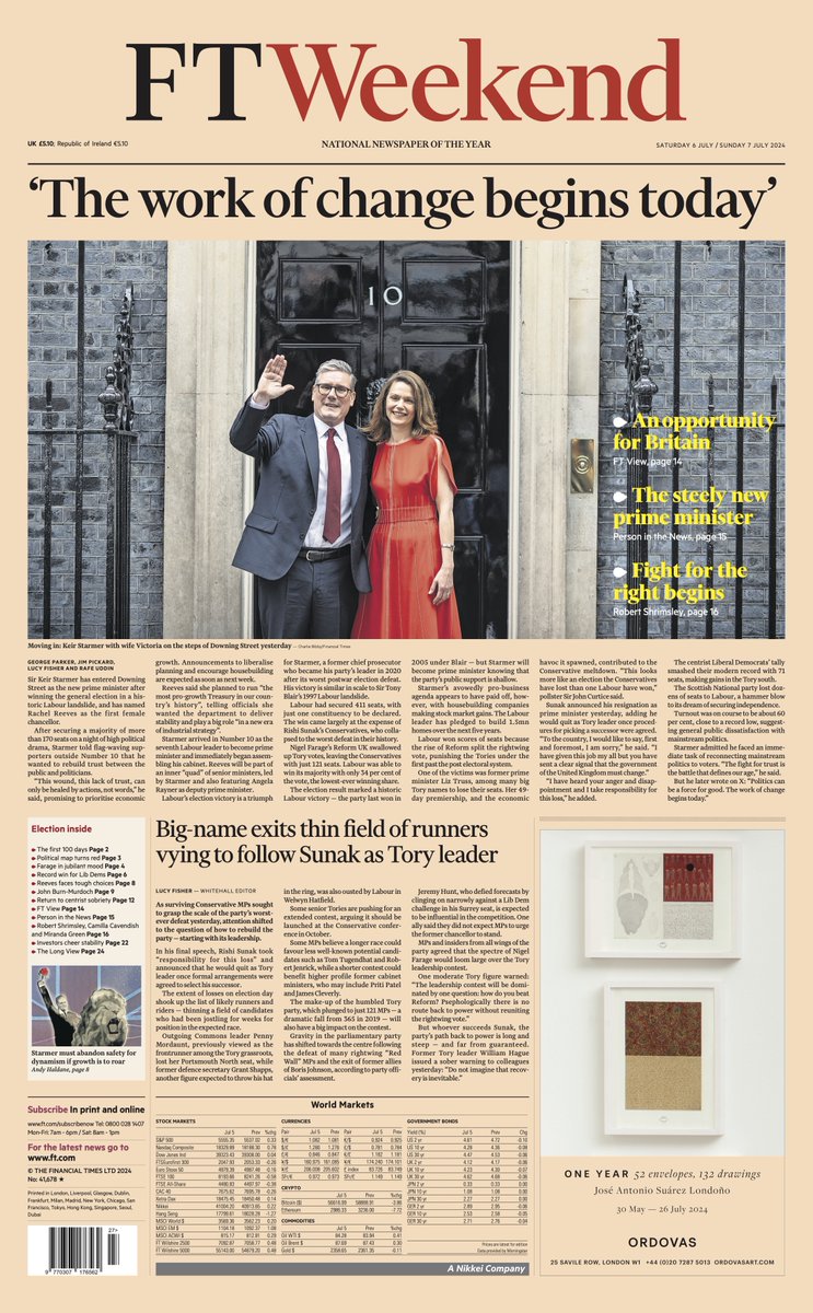 Just published: front page of the Financial Times, UK edition, Saturday 6 July on.ft.com/4eReVXW