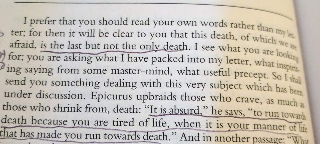 StoicSolutions's tweet photo. "It is absurd to run towards death because you are tired of life, when it is your manner of life that has made you run towards death" - Seneca quoting Epicurus 

#StoicPhilosophy #Philosophy https://t.co/5fEKaQn6hN